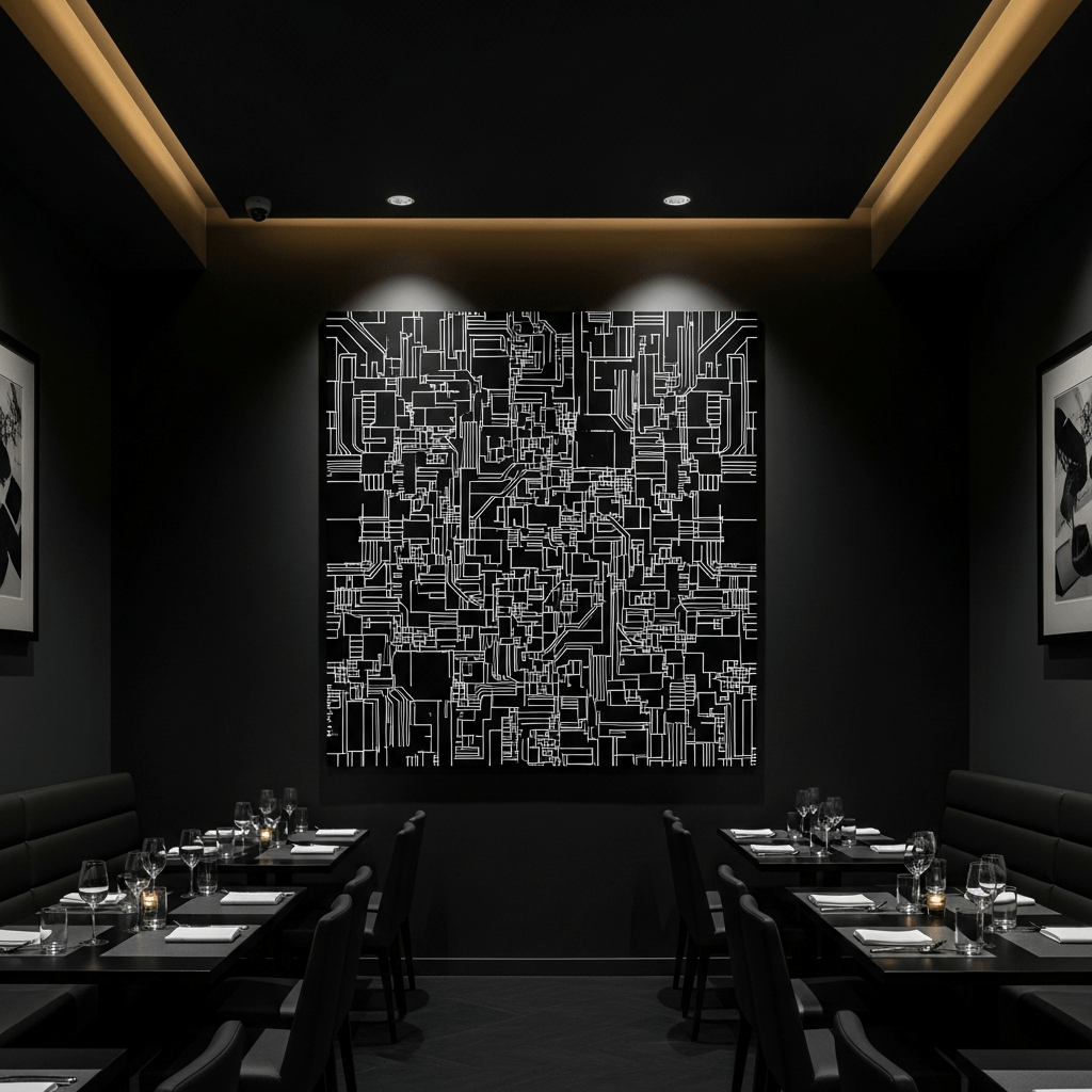 PVC Negro Silueteado Impreso con Tinta Blanca Selectiva 1 Cara